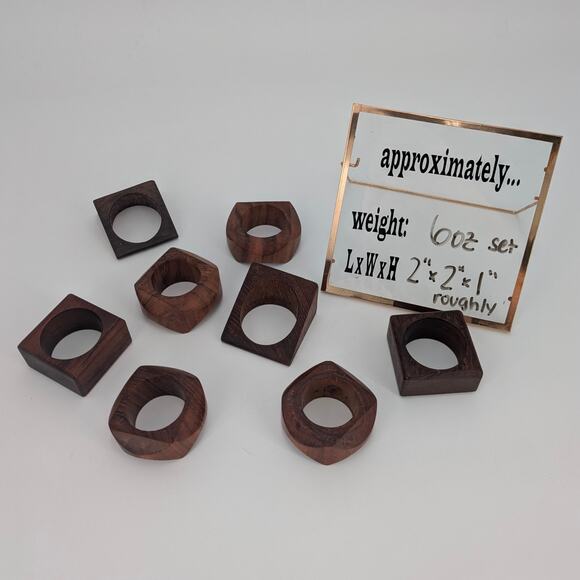 Wood Napkin Rings Set of 8 Faceted Geometric Solid VTG MCM Dinner Table Decor - Picture 8 of 9
